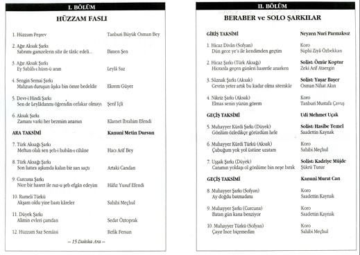 Hüzzâm Fasıl Beraber ve Solo Eserler